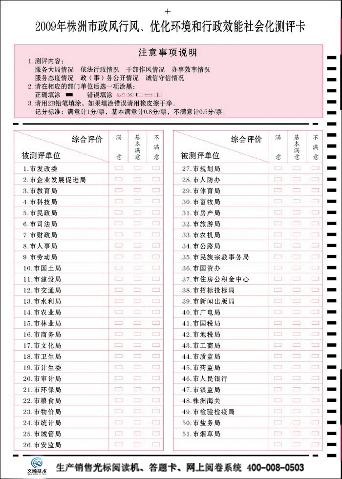 株州市政風(fēng)行風(fēng)優(yōu)化環(huán)境和行政效能社會化測評卡
